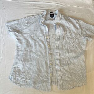 J.CREW Men's Linen Light Blue Striped Button Down Shirt